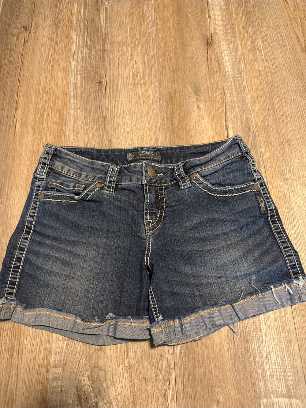 Silver Jeans Mckenzie Dark Blue Rolled Hem Denim Shorts